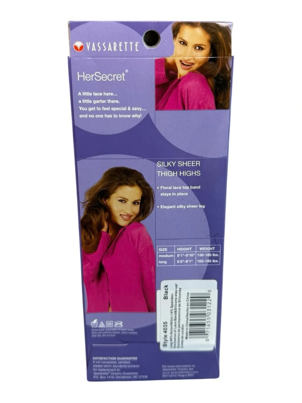 Vassarette Her Secret Silky Sheer Thigh High Stockings Size Long Black 4035 NOS